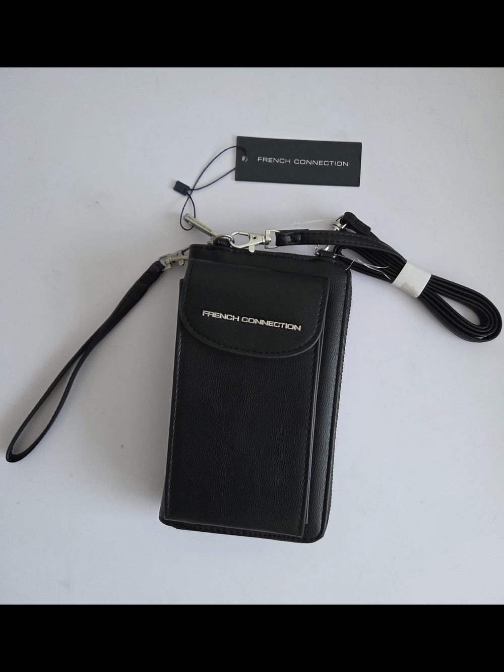 French Connection Black Athena Smooth Phone Crossbody Wristlet